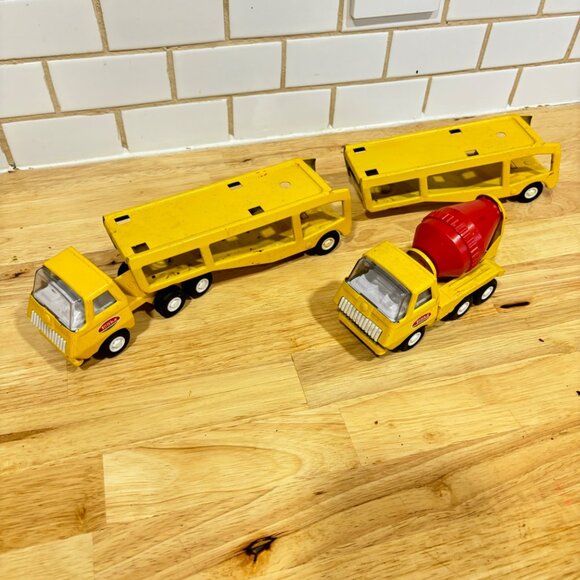 Construction Car Carrier Toys Set For 3 4 5 6 Years Old Toddlers Boys & Girls Gift, 4 Small Cartoon Cute Cars Trucks Crane Mixer Excavator Dump, Sound And Light Big